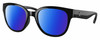 Profile View of Costa Del Mar Salina Designer Polarized Sunglasses with Custom Cut Blue Mirror Lenses in Shiny Black Ladies Cat Eye Full Rim Acetate 53 mm