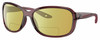 Profile View of Costa Del Mar Seadrift Designer Polarized Reading Sunglasses with Custom Cut Powered Sun Flower Yellow Lenses in Urchin Purple Crystal Ladies Butterfly Full Rim Acetate 58 mm