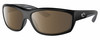 Profile View of Costa Del Mar Salt Break Designer Polarized Sunglasses with Custom Cut Amber Brown Lenses in Matte Black Gray Unisex Rectangular Full Rim Acetate 65 mm