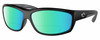 Profile View of Costa Del Mar Salt Break Designer Polarized Reading Sunglasses with Custom Cut Powered Green Mirror Lenses in Matte Black Gray Unisex Rectangular Full Rim Acetate 65 mm