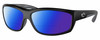 Profile View of Costa Del Mar Salt Break Designer Polarized Reading Sunglasses with Custom Cut Powered Blue Mirror Lenses in Matte Black Gray Unisex Rectangular Full Rim Acetate 65 mm