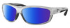 Profile View of Costa Del Mar Salt Break Designer Polarized Sunglasses with Custom Cut Blue Mirror Lenses in Silver Black Clear Crystal Unisex Rectangular Full Rim Acetate 65 mm