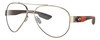 Profile View of Costa Del Mar South Point Designer Reading Eye Glasses with Custom Cut Powered Lenses in Rose Gold Auburn Brown Tortoise Havana Unisex Pilot Full Rim Metal 59 mm