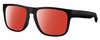 Profile View of Costa Del Mar Spearo Designer Polarized Sunglasses with Custom Cut Red Mirror Lenses in Matte Black Blackout Unisex Square Full Rim Acetate 56 mm