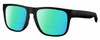 Profile View of Costa Del Mar Spearo Designer Polarized Reading Sunglasses with Custom Cut Powered Green Mirror Lenses in Matte Black Blackout Unisex Square Full Rim Acetate 56 mm