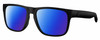 Profile View of Costa Del Mar Spearo Designer Polarized Reading Sunglasses with Custom Cut Powered Blue Mirror Lenses in Matte Black Blackout Unisex Square Full Rim Acetate 56 mm