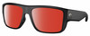 Profile View of Costa Del Mar Taxman Designer Polarized Sunglasses with Custom Cut Red Mirror Lenses in Matte Black Unisex Square Full Rim Acetate 59 mm