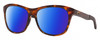 Profile View of Costa Del Mar Vela Designer Polarized Sunglasses with Custom Cut Blue Mirror Lenses in Shiny Amber Brown Tortoise Havana Black Unisex Cat Eye Full Rim Acetate 56 mm