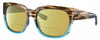 Profile View of Costa Del Mar Waterwoman II Designer Polarized Reading Sunglasses with Custom Cut Powered Sun Flower Yellow Lenses in Shiny Brown Beige Blue Clear Crystal Wahoo Ladies Cat Eye Full Rim Acetate 58 mm