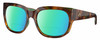 Profile View of Costa Del Mar Waterwoman Designer Polarized Reading Sunglasses with Custom Cut Powered Green Mirror Lenses in Shiny Palm Brown Teal Green Tortoise Havana Ladies Cat Eye Full Rim Acetate 55 mm
