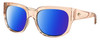 Profile View of Costa Del Mar Waterwoman Designer Polarized Sunglasses with Custom Cut Blue Mirror Lenses in Shiny Blonde Crystal Beige Ladies Cat Eye Full Rim Acetate 55 mm