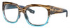 Profile View of Costa Del Mar Waterwoman Designer Reading Eye Glasses in Shiny Wahoo Brown Beige Stripes Blue Crystal Ladies Cat Eye Full Rim Acetate 55 mm