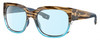 Profile View of Costa Del Mar Waterwoman Designer Blue Light Blocking Eyeglasses in Shiny Wahoo Brown Beige Stripes Blue Crystal Ladies Cat Eye Full Rim Acetate 55 mm