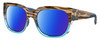 Profile View of Costa Del Mar Waterwoman Designer Polarized Sunglasses with Custom Cut Blue Mirror Lenses in Shiny Wahoo Brown Beige Stripes Blue Crystal Ladies Cat Eye Full Rim Acetate 55 mm