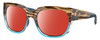 Profile View of Costa Del Mar Waterwoman Designer Polarized Sunglasses with Custom Cut Red Mirror Lenses in Shiny Wahoo Brown Beige Stripes Blue Crystal Ladies Cat Eye Full Rim Acetate 55 mm