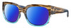 Profile View of Costa Del Mar Waterwoman Designer Polarized Reading Sunglasses with Custom Cut Powered Blue Mirror Lenses in Shiny Wahoo Brown Beige Stripes Blue Crystal Ladies Cat Eye Full Rim Acetate 55 mm