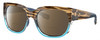 Profile View of Costa Del Mar Waterwoman Designer Polarized Reading Sunglasses with Custom Cut Powered Amber Brown Lenses in Shiny Wahoo Brown Beige Stripes Blue Crystal Ladies Cat Eye Full Rim Acetate 55 mm