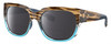 Profile View of Costa Del Mar Waterwoman Designer Polarized Reading Sunglasses with Custom Cut Powered Smoke Grey Lenses in Shiny Wahoo Brown Beige Stripes Blue Crystal Ladies Cat Eye Full Rim Acetate 55 mm