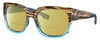 Profile View of Costa Del Mar Waterwoman Designer Polarized Reading Sunglasses with Custom Cut Powered Sun Flower Yellow Lenses in Shiny Wahoo Brown Beige Stripes Blue Crystal Ladies Cat Eye Full Rim Acetate 55 mm