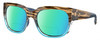 Profile View of Costa Del Mar Waterwoman Designer Polarized Reading Sunglasses with Custom Cut Powered Green Mirror Lenses in Shiny Wahoo Brown Beige Stripes Blue Crystal Ladies Cat Eye Full Rim Acetate 55 mm