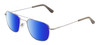 Profile View of American Optical Checkmate Designer Polarized Sunglasses with Custom Cut Blue Mirror Lenses in Shiny Silver Grey Unisex Pilot Full Rim Metal 56 mm