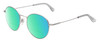 Profile View of American Optical AO-1002 Designer Polarized Reading Sunglasses with Custom Cut Powered Green Mirror Lenses in Matte Silver Clear Unisex Round Full Rim Metal 51 mm