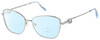 Profile View of Chopard VCHF15S-0579 Designer Progressive Lens Blue Light Blocking Eyeglasses in Shiny Silver 23KT Gold Plated/Blue/Gemstone Accent Ladies Cat Eye Full Rim Metal 55 mm