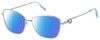 Profile View of Chopard VCHF15S-0579 Designer Polarized Sunglasses with Custom Cut Blue Mirror Lenses in Shiny Silver 23KT Gold Plated/Blue/Gemstone Accent Ladies Cat Eye Full Rim Metal 55 mm