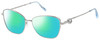 Profile View of Chopard VCHF15S-0579 Designer Polarized Reading Sunglasses with Custom Cut Powered Green Mirror Lenses in Shiny Silver 23KT Gold Plated/Blue/Gemstone Accent Ladies Cat Eye Full Rim Metal 55 mm