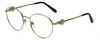 Profile View of Chopard VCHC52S-0300 Designer Progressive Lens Prescription Rx Eyeglasses in Shiny 23KT Gold Plated/Black/Heart Gemstone Accent Ladies Round Full Rim Metal 51 mm