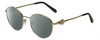 Profile View of Chopard VCHC52S-0300 Designer Polarized Sunglasses with Custom Cut Smoke Grey Lenses in Shiny 23KT Gold Plated/Black/Heart Gemstone Accent Ladies Round Full Rim Metal 51 mm