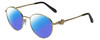 Profile View of Chopard VCHC52S-0300 Designer Polarized Reading Sunglasses with Custom Cut Powered Blue Mirror Lenses in Shiny 23KT Gold Plated/Black/Heart Gemstone Accent Ladies Round Full Rim Metal 51 mm