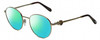 Profile View of Chopard VCHC52S-0594 Designer Polarized Reading Sunglasses with Custom Cut Powered Green Mirror Lenses in Shiny 23KT Gold Plated/Tortoise Havana Brown/Heart Gemstone Accent Ladies Round Full Rim Metal 51 mm