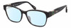 Profile View of Chopard VCH304S-09MS Designer Blue Light Blocking Eyeglasses in Gloss Black Grey Line Pattern/Silver Green Gemstone Flower Accent Ladies Cat Eye Full Rim Acetate 54 mm