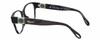 Side View of Chopard VCH304S-09MS Designer Progressive Lens Blue Light Blocking Eyeglasses in Gloss Black Grey Line Pattern/Silver Green Gemstone Flower Accent Ladies Cat Eye Full Rim Acetate 54 mm