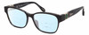 Profile View of Chopard VCH304S-09MS Designer Progressive Lens Blue Light Blocking Eyeglasses in Gloss Black Grey Line Pattern/Silver Green Gemstone Flower Accent Ladies Cat Eye Full Rim Acetate 54 mm