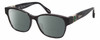 Profile View of Chopard VCH304S-09MS Designer Polarized Reading Sunglasses with Custom Cut Powered Smoke Grey Lenses in Gloss Black Grey Line Pattern/Silver Green Gemstone Flower Accent Ladies Cat Eye Full Rim Acetate 54 mm