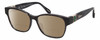 Profile View of Chopard VCH304S-09MS Designer Polarized Reading Sunglasses with Custom Cut Powered Amber Brown Lenses in Gloss Black Grey Line Pattern/Silver Green Gemstone Flower Accent Ladies Cat Eye Full Rim Acetate 54 mm