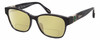 Profile View of Chopard VCH304S-09MS Designer Polarized Reading Sunglasses with Custom Cut Powered Sun Flower Yellow Lenses in Gloss Black Grey Line Pattern/Silver Green Gemstone Flower Accent Ladies Cat Eye Full Rim Acetate 54 mm