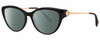 Profile View of Chopard VCH323S-0700 Designer Polarized Reading Sunglasses with Custom Cut Powered Smoke Grey Lenses in Gloss Black/23KT Gold Plated/Gemstone Accent Ladies Cat Eye Full Rim Acetate 53 mm