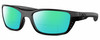 Profile View of Costa Del Mar Whitetip Designer Polarized Reading Sunglasses with Custom Cut Powered Green Mirror Lenses in Matte Black Unisex Rectangular Full Rim Acetate 58 mm