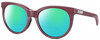 Profile View of Costa Del Mar Victoria Designer Polarized Reading Sunglasses with Custom Cut Powered Green Mirror Lenses in Matte Plum Purple Silver Ladies Cat Eye Full Rim Acetate 55 mm