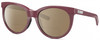Profile View of Costa Del Mar Victoria Designer Polarized Reading Sunglasses with Custom Cut Powered Amber Brown Lenses in Matte Plum Purple Silver Ladies Cat Eye Full Rim Acetate 55 mm