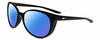 Profile View of NIKE ESSENCE CT8234 Designer Polarized Sunglasses with Custom Cut Blue Mirror Lenses in Gloss Black White Unisex Oval Full Rim Acetate 56 mm