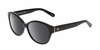 Profile View of Kate Spade KIERST2-807-Y7 Designer Polarized Sunglasses with Custom Cut Smoke Grey Lenses in Gloss Black Silver Logo Ladies Cat Eye Full Rim Acetate 56 mm