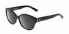 Profile View of Kate Spade KIERST2-807-Y7 Designer Polarized Reading Sunglasses with Custom Cut Powered Smoke Grey Lenses in Gloss Black Silver Logo Ladies Cat Eye Full Rim Acetate 56 mm