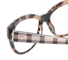 Close Up View of Kate Spade AISHA Designer Reading Eye Glasses with Custom Cut Powered Lenses in Tan Purple Plaid Amber Brown Tortoise Havana Ladies Cat Eye Full Rim Acetate 54 mm
