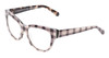 Profile View of Kate Spade AISHA Designer Blue Light Blocking Eyeglasses in Tan Purple Plaid Amber Brown Tortoise Havana Ladies Cat Eye Full Rim Acetate 54 mm