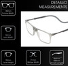 Frame Dimensions View of Calabria SP02 Snap Magnetic Reading Glasses Crystal Grey Front Connect Adjustable Temples Around Neck Hanging Readers
