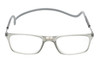 Front View of Calabria SP02 Snap Magnetic Reading Glasses Blue Light Crystal Grey Adjustable Temples Around the Neck Hanging Readers